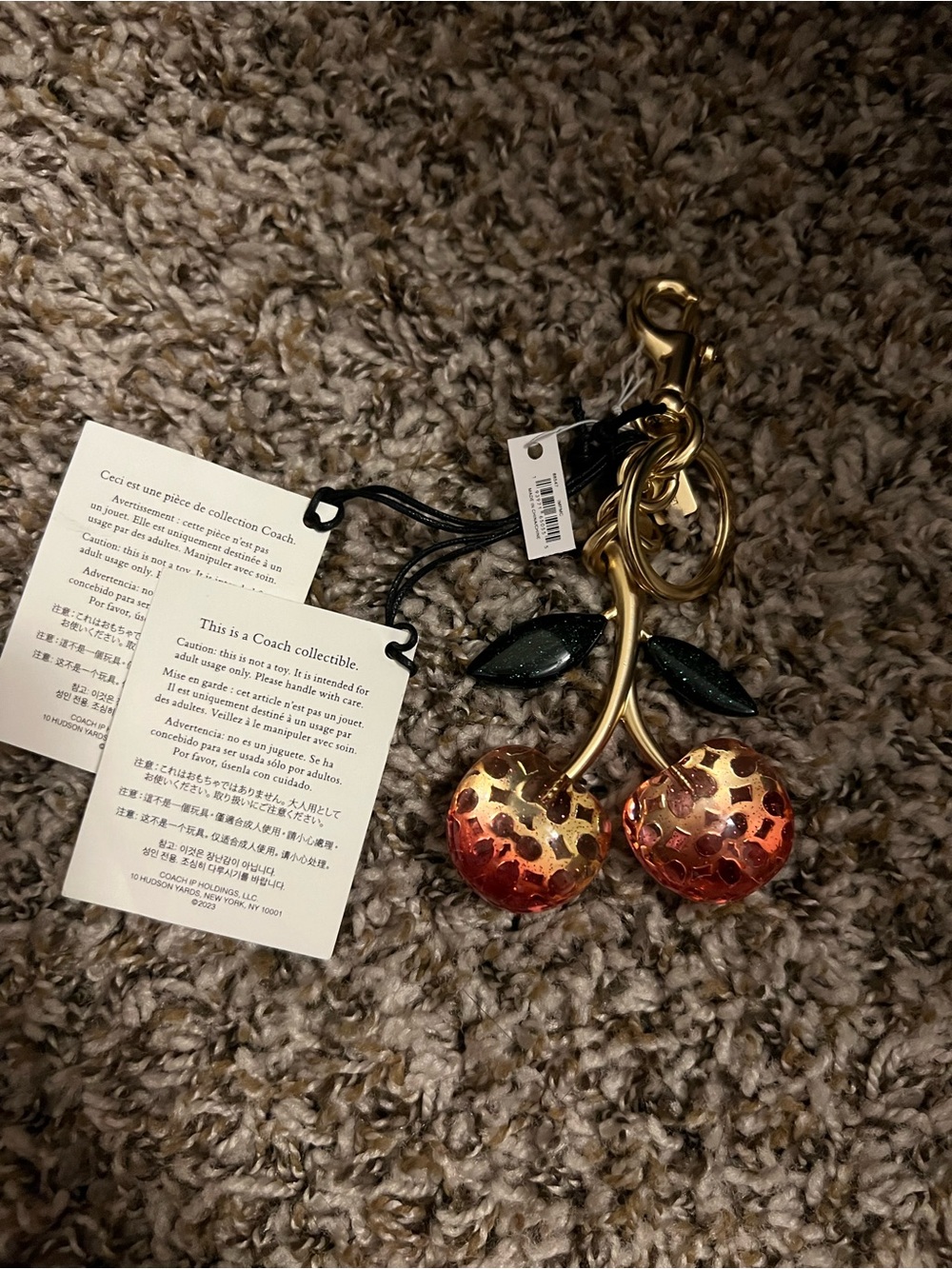 Coach Sequin Cherry Keychain - Red, Black & Gold - Picture 4 of 4